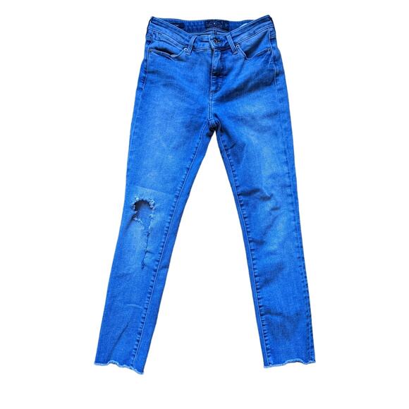 Womens Lucky Brand Hayden Skinny Jeans Size 4/27 A Raw Hem Blue Distressed - Picture 1 of 10